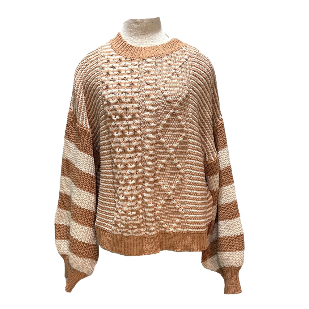 Bibi sz L crewneck chunky chenille striped sweater